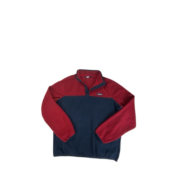 Lands' End Men's Large Fleece Snap Pullover Red Navy Colorblock Oeko-Tex - Picture 9 of 11